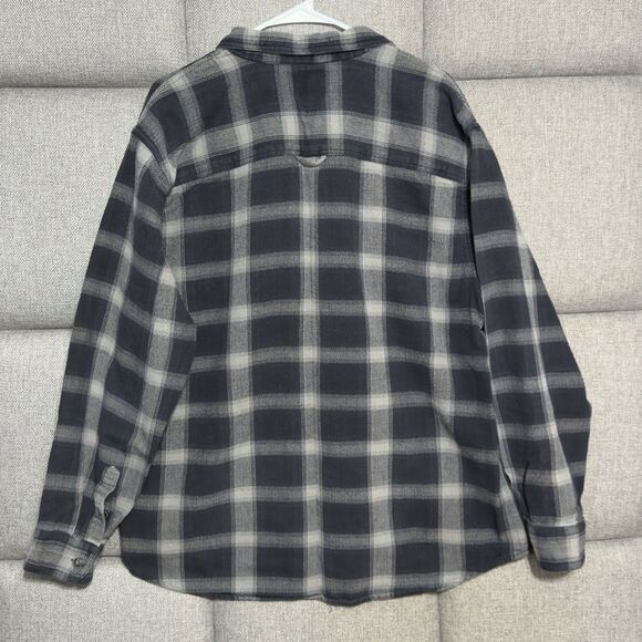 Ruff Hewn Men’s Flannel Shirt Black Grey Plaid Long Sleeve Button Front Size XL - Picture 7 of 15